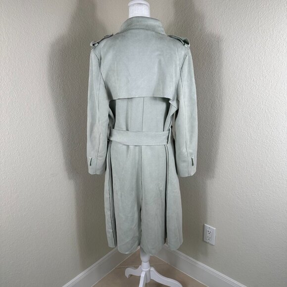 Few‎ Moda New York Trench Coat Women's Large Green Faux Suede Y2K Academia Boho - Picture 3 of 8